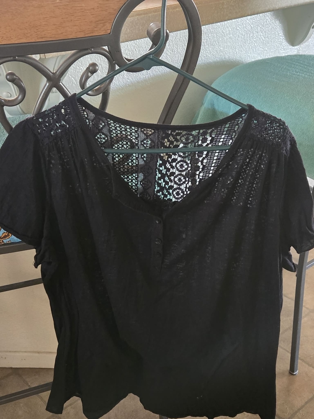 Black Lace-Back Short Sleeve Women's Blouse